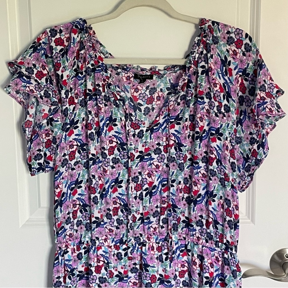 Talbots Paradise Floral Print Flutter Sleeve Popover Dress 29531 - Picture 4 of 15